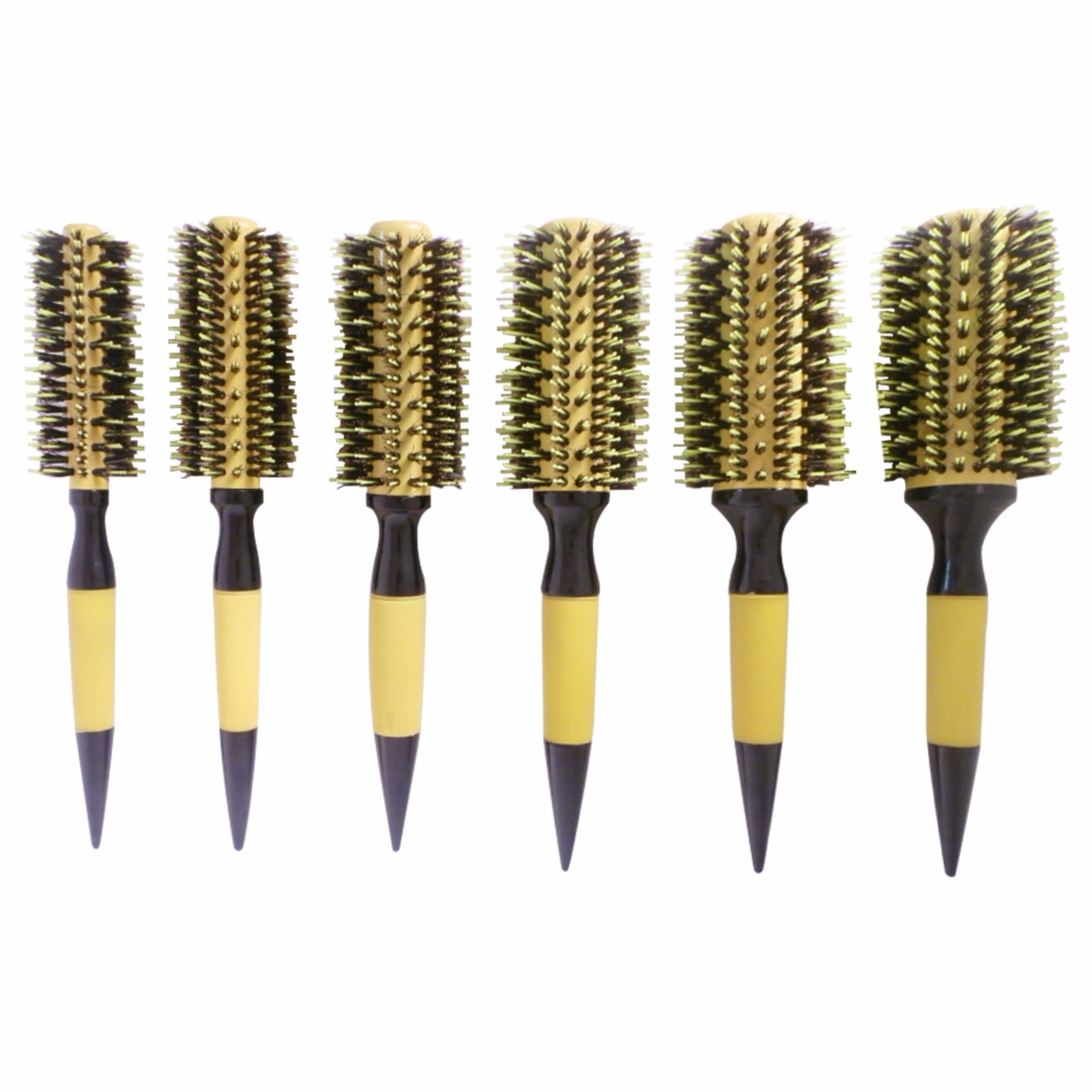 Yellow Bristle Wooden Roller Hair Brush