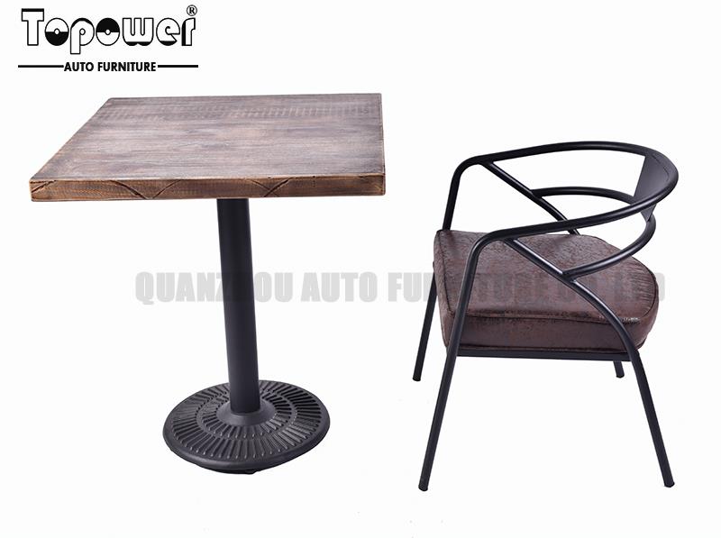 Industrial Outdoor Wooden Top Square Bistro Table with Black Powder Coat Base