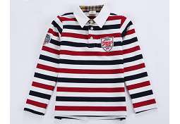 New 100% Cotton Kids Long Sleeve Stripe Embroidery Polo-shirt