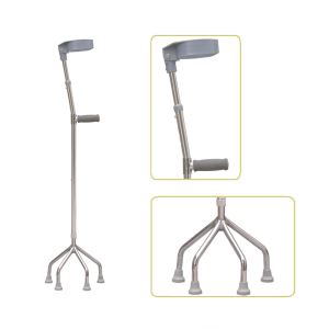 Height Adjustable Lightweight Walking Forearm Crutch With Small Quad Base & Comfortable Handgrip, Gray
