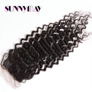 7 Grade Free Part 4*4 Brazilian Virgin Human Hair Deep Curly Top Lace Closure With Baby Hair
