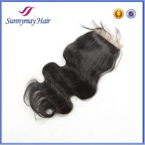 Discount 4x4 7A 100% Brazilian Body Wave Virgin Hair Lace Top Closure Pieces With Baby Hair and Bleached Knots