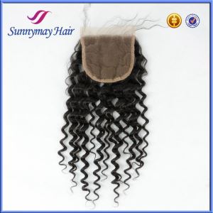 Discount 4x4 Peruvian Virgin Hair Kinky Curly Lace Closure With Baby Hair and Bleached Knots