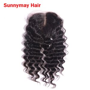 120% Density 4*4 Virgin Chinese Middle Part Silk Base Deep Wave Closure with Hidden Knots