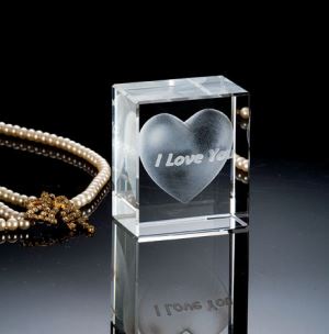 Crystal Rectangle With 3D Heart Laser Inside