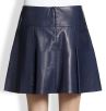 Lady A-lined Pleated Genuine Short Leather Skirt