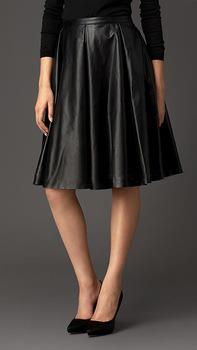 Womens Long Gather Detail Leather Circle Skirt