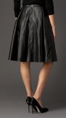 Womens Long Gather Detail Leather Circle Skirt