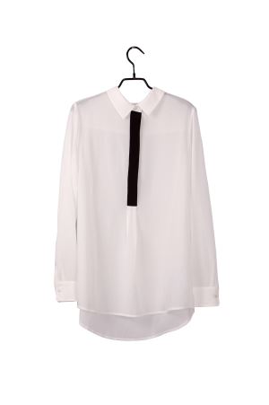 Ladies' Solid long-sleeve Linen/viscose Fashion Blouse With Contrast Black, Box-pleat Fly And Back Yoke , Box-pleat Design