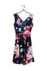 Ladies' Pure Cotton V-neck Flared Mini Dress In Colorful Floral With Belt