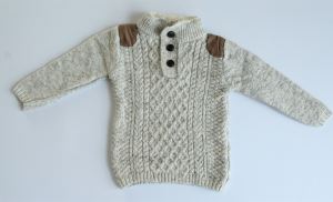 Cable-knit Sweater With Shoulder Patches And Fur Collar