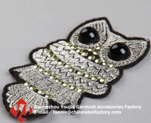 Owl Rhinestone Embroidery Woven Badge
