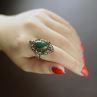 Vintage style Coffee Gold Plated Archaize Gem Ring for charm lady, fashion rhombus ring with green gemstone