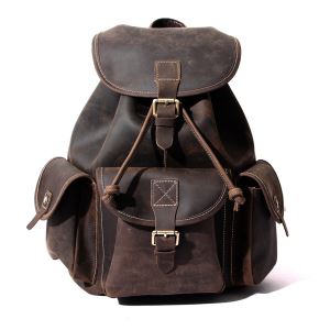 Crazy Horse Leather-Like Vintage Women's Backpack School Bag
