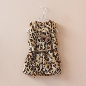 Luxurious Leopard Girls Vest Top Sleeveless Jacket Children Faux Fur Long Vests Waistcoat