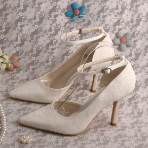 Stiletto Heel Ankle Strap Pointed Toe Lace Sexy Wedding Shoes