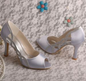 Wedopus Peep Toe Silver Wedding Shoes Bridal