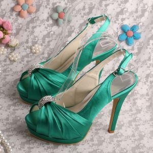 Wedopus Slingback Double Platform High Heel Green Wedding Shoes