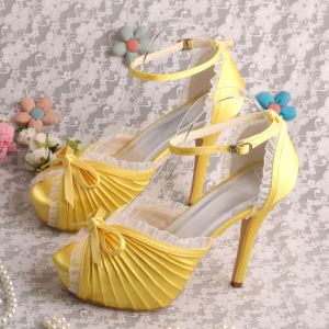 New Design Platform Bridesmaid Shoes Yellow Sandals 12CM