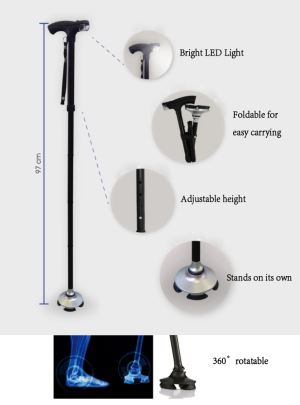 Foldable Walking Stick with Plastic Handle, Made of Aluminum 