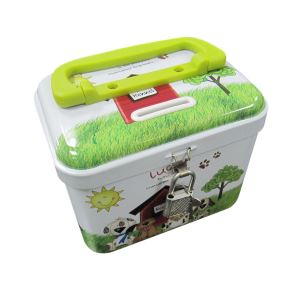 Cubic Customize Design Lunch Tin Box Money Box with Handle and Lock