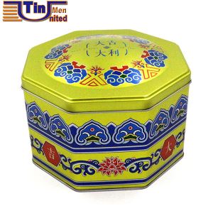 Big Octagonal Shape Food Canned Embossing Lid and Bottom Tin Box