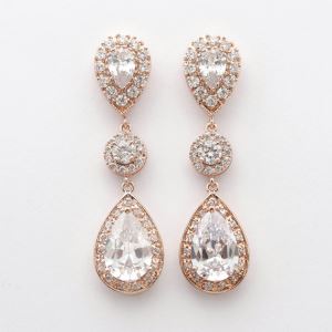 Large Cubic Rose Gold Zirconia Teardrop Earrings of Wedding Jewelry
