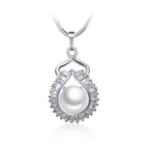 Rhodium Plated Elegant White Pearl Pendant Necklace For Women