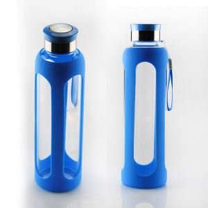 2016 New Design 560ML Borosilicate Glass Bottle With Stainless Steel Lid Silicone Sleeve Drinking Bottle Customized