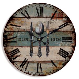 Vintage Round Wooden Kitchen Roman Numeral Wall Clocks
