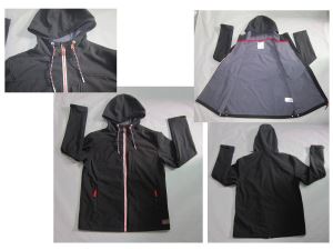 Black Polar Fleece Waterproof Breathable Mens Softshell Jacket With Hood