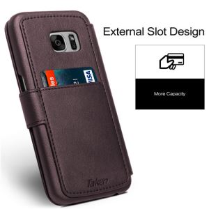 Coffee Leather Wallet  Case for Samsung Galaxy S7 with Card Holder Pocket