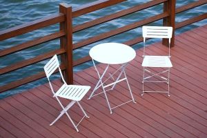 Outdoor Furniture Steel Mesh Folding Table and Square Chairs White