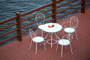 Steel Folding Outdoor Table and Chairs Round Patio Furniture White
