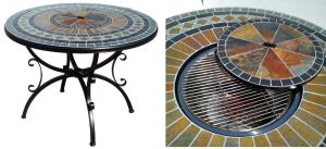 HL-5ST-16008 Outdoor Round Mosaic Fire Pit & BBQ Table Set For Sale