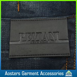 Custom Design Embossed Sew on Black Leather Label for Clothing