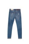 High Rise Slim Leg Demin Skinny Jeans In Mid Wash With Broken-hole Around Knee