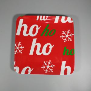 8.5inch HO And Snowflake Square Melamine Salad Dinnerware Plates For Christmas