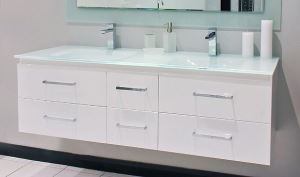 MDF White Painted Particle Board Side Bathroom Vanities With Mirror Cabinet