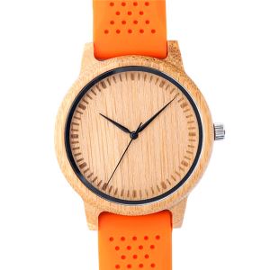Rubber Strap Bamboo Watch For Woman