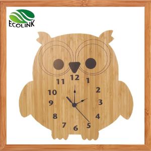 Cartoon Bamboo Wall Clock Owl Pig Bear Reindeer
