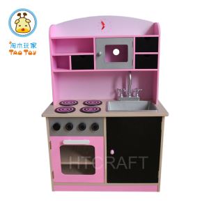 (TK014) Pink Role Play Wood Toy Kitchen Set with Clock/microwave Oven/wood Toy with Accessories/little Cook's Play Set for Wholesale