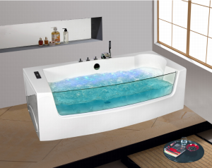 Fashion Triangle Big Glass Touch Panel Controlled Air Bubble Massage Spa Tub with Light