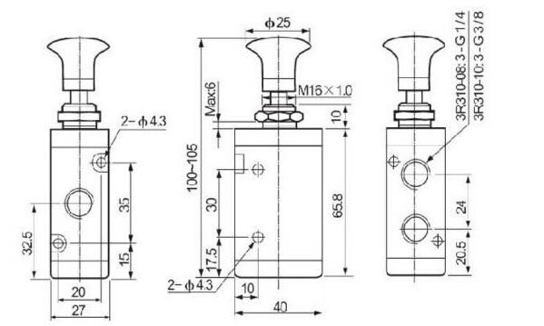 3R210-08 3/2 way pneumatic Hand-draw valve