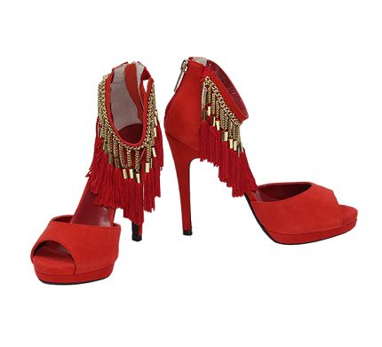 Red gold metal chain red silk thread tassel ankle straps evening stilleto peep toes.jpg