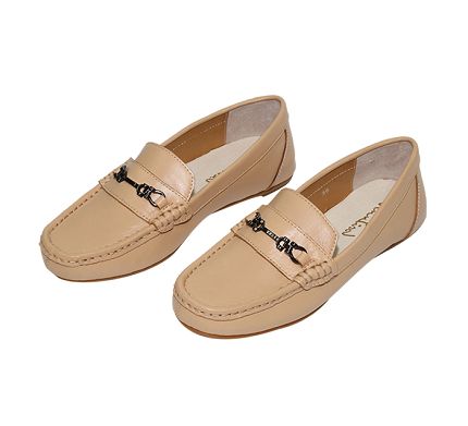 Nude YK retro British style round head comfortable anti skid loafer..jpg