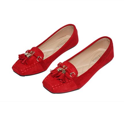 red sweet pretty cute ornament buckle tassel square head comfortable loafer.jpg