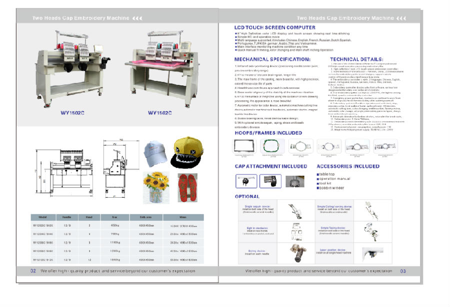 2 head embroidery machine technical details 