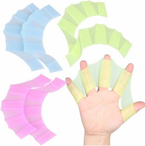 Three colors of silicone swimming gloves.jpg