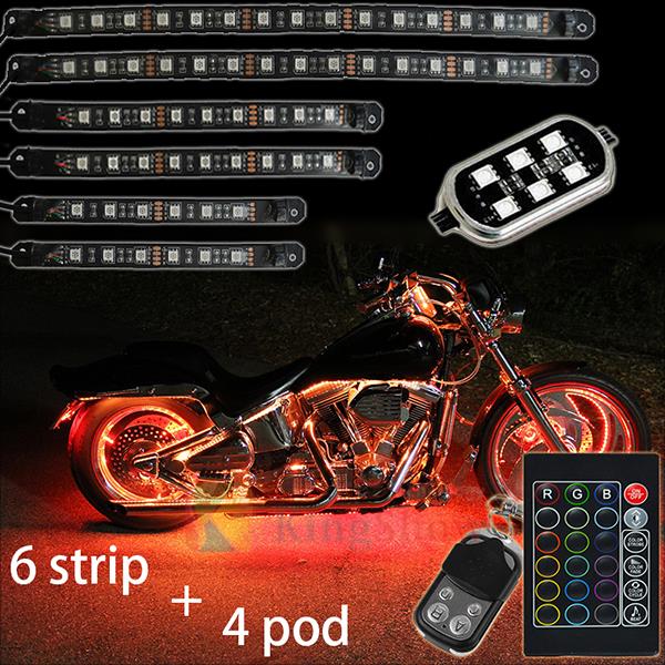 10 Piece 3 Size Led Strip With Music Active Control And 4 Buttons 24 Buttons Remote Kit For Motorcycle Underbody Lighting